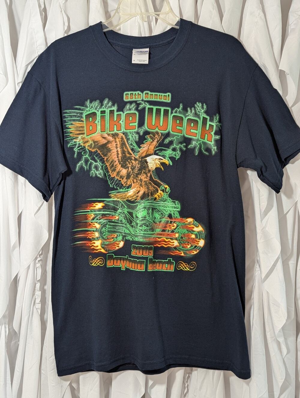 Vtg 2009 Daytona Beach Bike Week Tee M Glow In The Dark Screaming Eagle Graphic